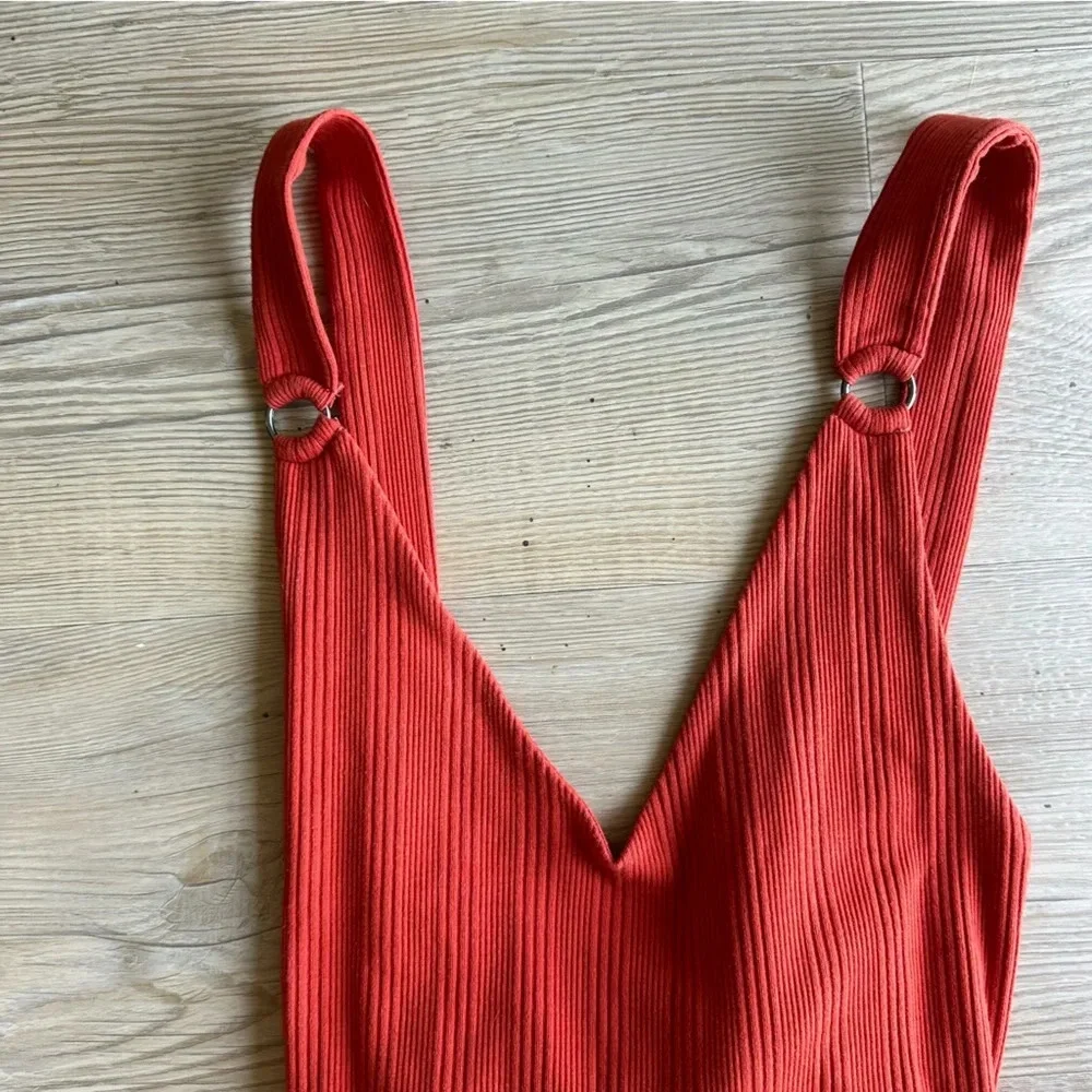 Free people Into you ribbed maxi dress orange/ red size small boho, like new - Picture 5 of 9